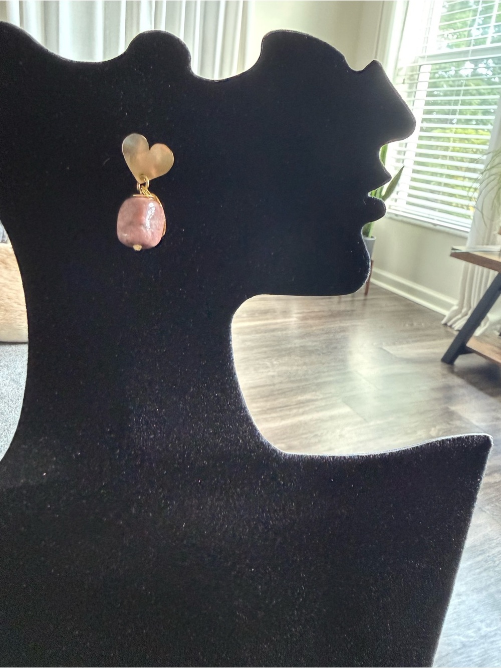 Gold Heart Pink Pearl Drop Earrings - Women Jewelry